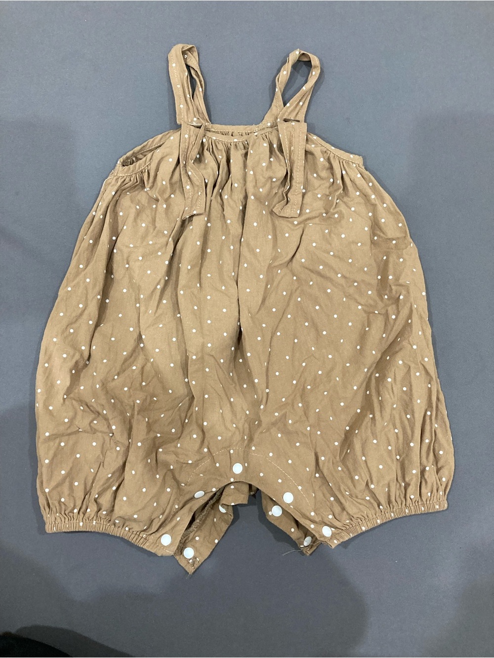 Toddler Polka Dot Brown Romper with Adjustable Straps